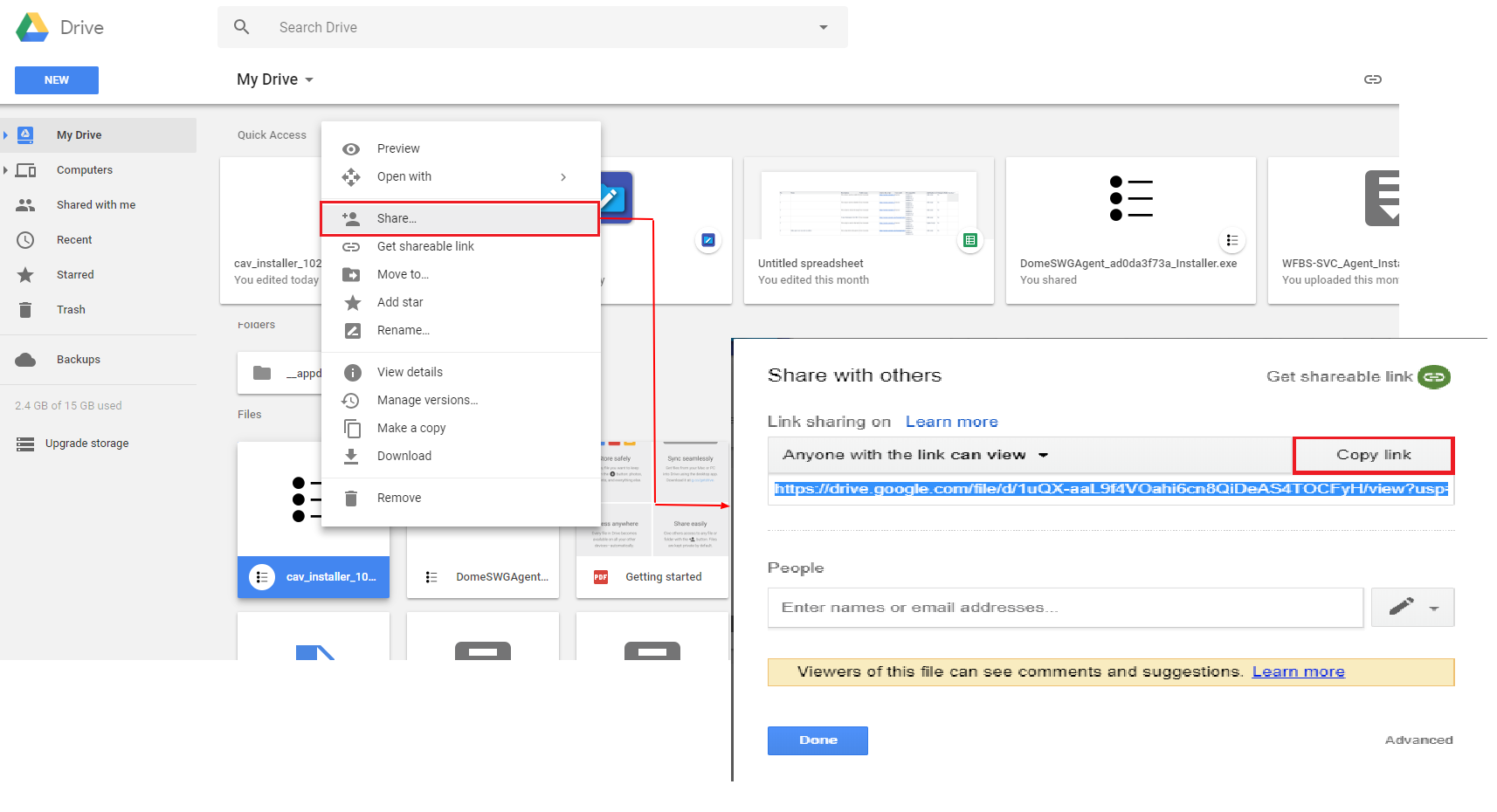 how to download a link to google drive