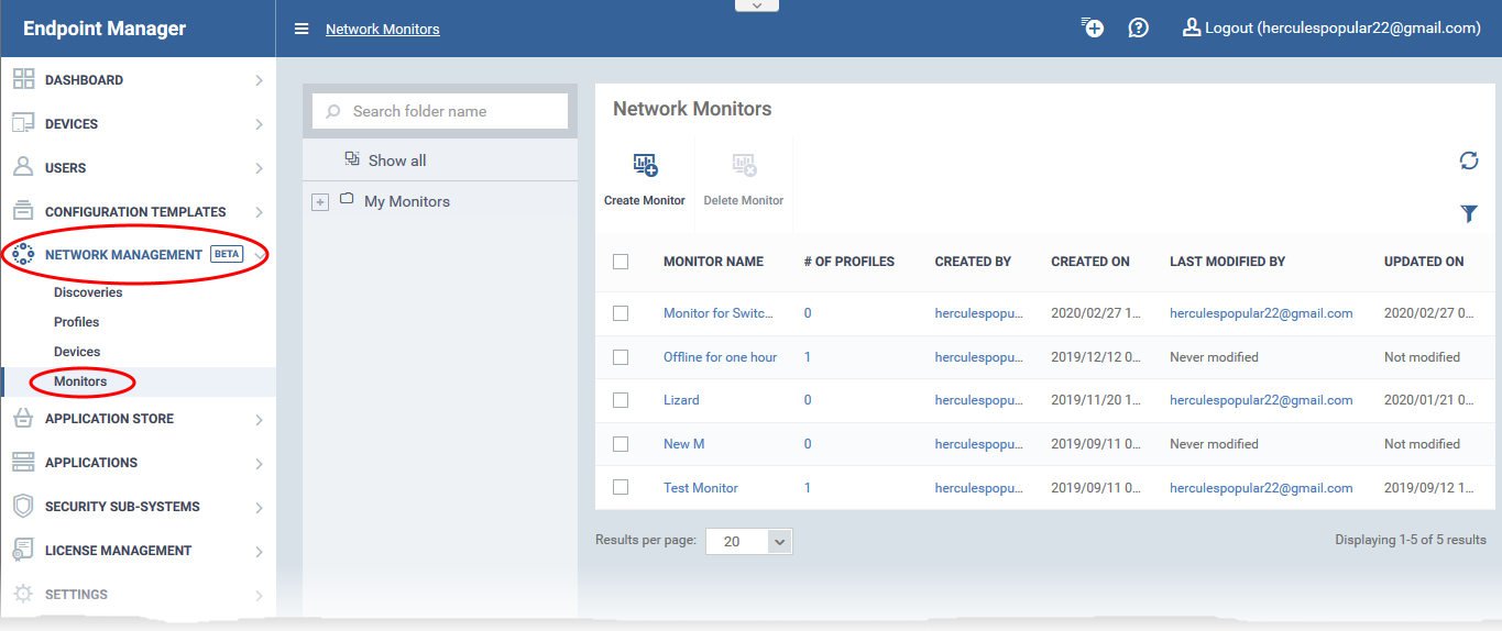 SNMP Device Details Interface, Internet Protection, Endpoint